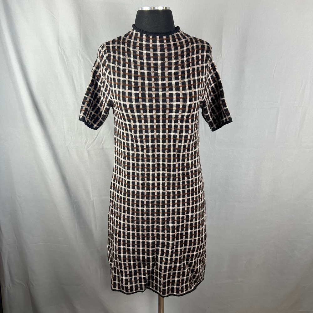 Nicole Miller New York Shift Dress Womens Small Multi Geometric Knit Mock Neck